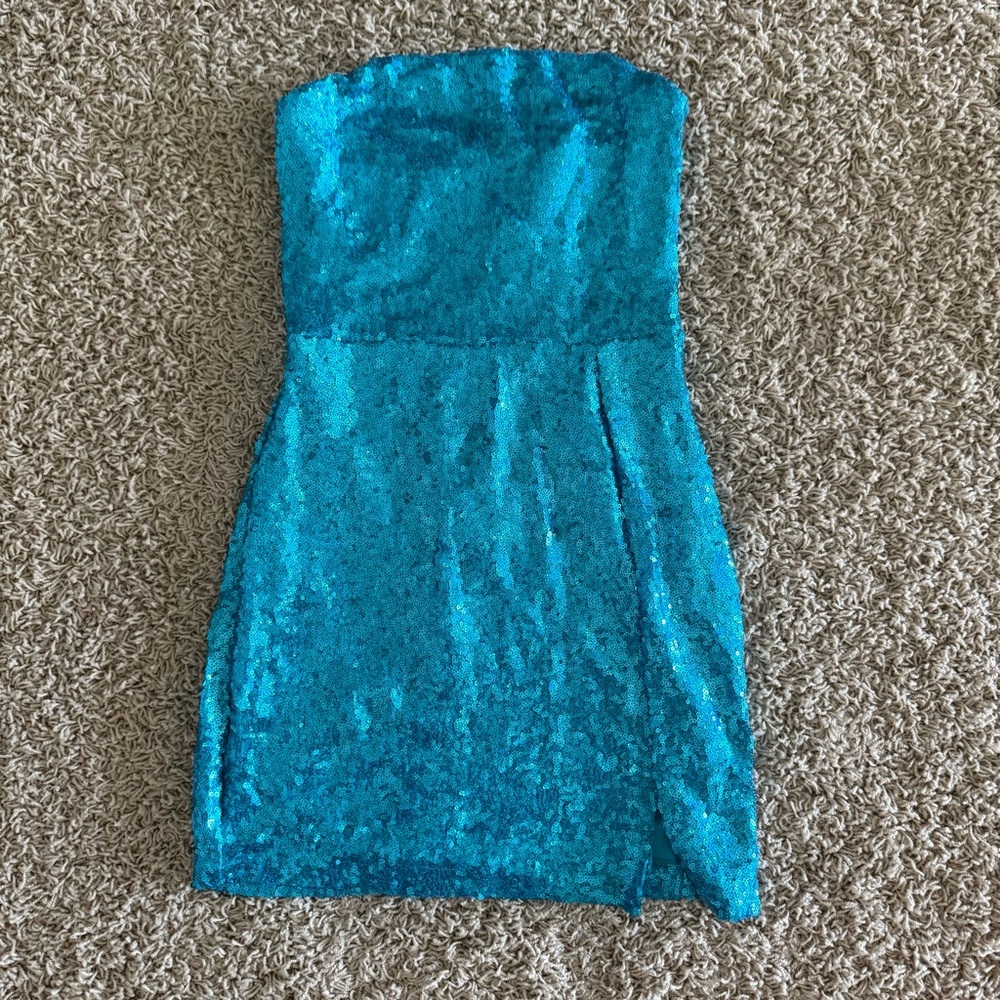 B Darlin Blue Strapless Bodycon Dress